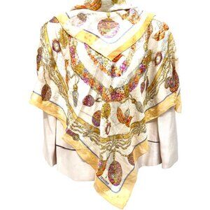 TRUSSARDI Scarf 100% SilkChiffon/Satin 35" light gold gray striped gold chain(62